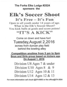 Forks Elks Soccer Shoot '' It's a Kick'' @ Duncan Fields | Forks | Washington | United States