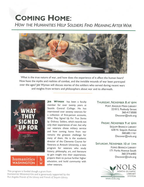 COMING HOME: HOW THE HUMANITIES HELP SOLDIERS FIND MEANING AFTER WAR @ Forks Branch Library | Forks | Washington | United States