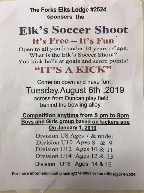 Elk's Soccer Shoot @ 261 E Street | Forks | Washington | United States