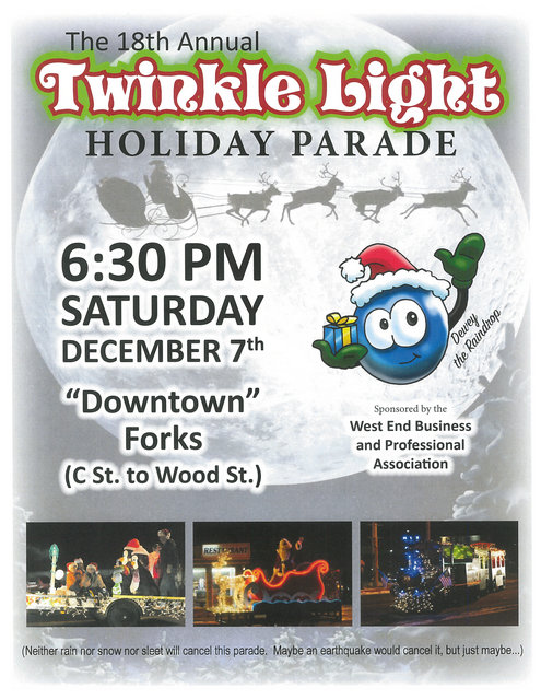 The 18th Annual Twinkle Light Holiday Parade @ Downtown Forks (C St. to Wood St.)