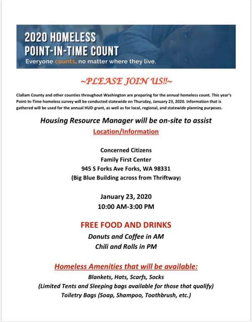 2020 Homeless Point -In-Time Count @ Concerned Citizens Family First Bldg | Forks | Washington | United States