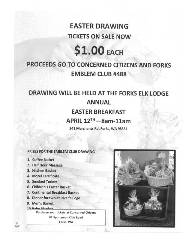 Easter Drawing Tickets on sale Now @ Concerned Citizens | Forks | Washington | United States