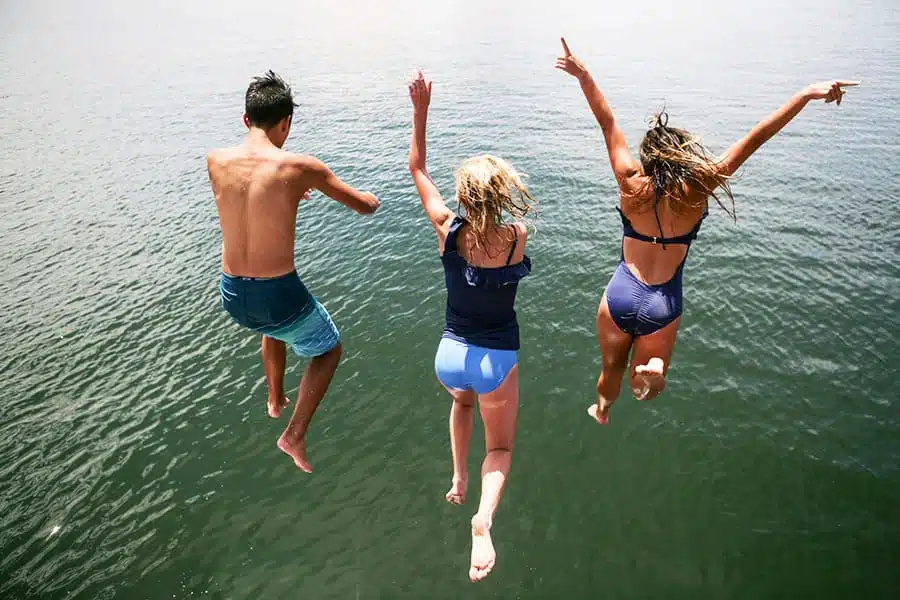jumping into lake