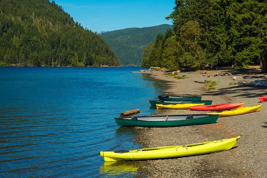 kayaks at lake