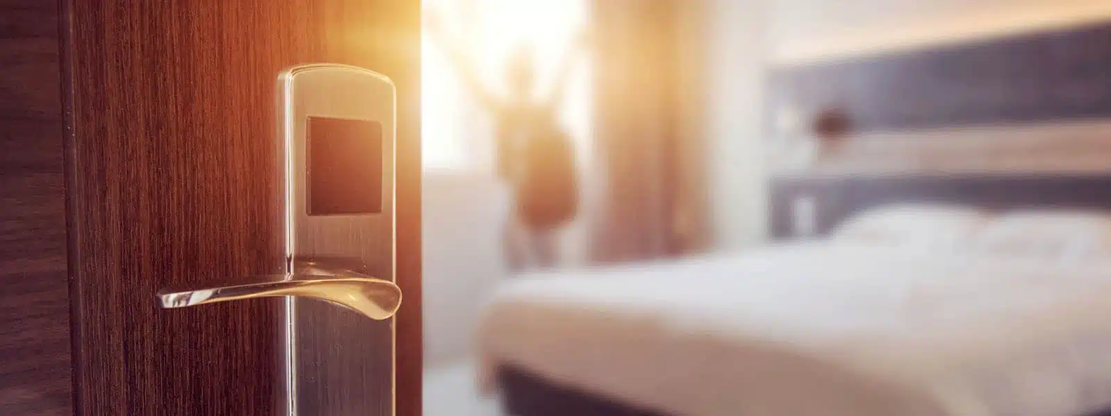 Opened door of hotel room