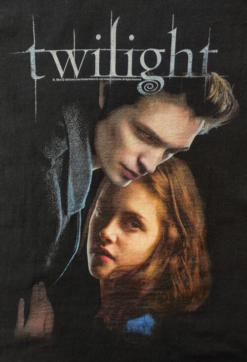 Closeup image of Twilight Edward and Bella t-shirt